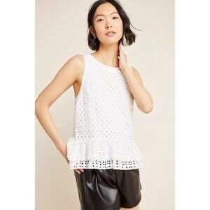 Maeve Anthropologie Monika Beaded Eyelet Peblum White Blouse M